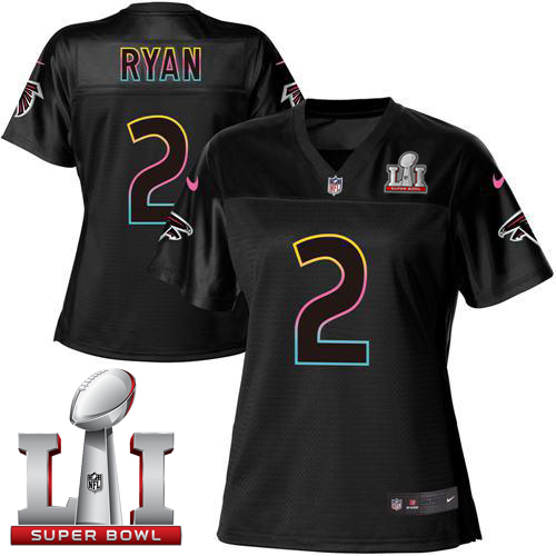 Nike Falcons #2 Matt Ryan Black Super Bowl LI 51 Women's NFL Fashion Game Jersey